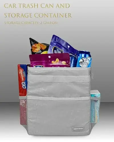 SIBOFUEGO Car Trash Can Cute - Car Accessory for Garbage and Storage, Adjustable and Collapsible Car Garbage Can, Waterproof and 100% Leak-Proof Car Trash Bin with Lid, 2 Gallons (Leopard-Print Gray) - 2