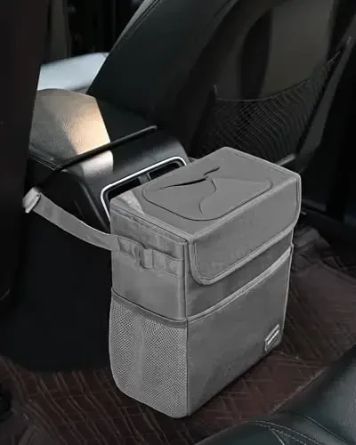 SIBOFUEGO Car Trash Can Cute - Car Accessory for Garbage and Storage, Adjustable and Collapsible Car Garbage Can, Waterproof and 100% Leak-Proof Car Trash Bin with Lid, 2 Gallons (Leopard-Print Gray) - 4