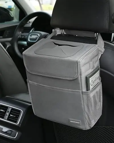 SIBOFUEGO Car Trash Can Cute - Car Accessory for Garbage and Storage, Adjustable and Collapsible Car Garbage Can, Waterproof and 100% Leak-Proof Car Trash Bin with Lid, 2 Gallons (Leopard-Print Gray) - 3