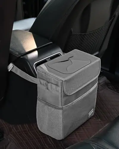 SIBOFUEGO Car Trash Can Cute - Car Accessory for Garbage and Storage, Adjustable and Collapsible Car Garbage Can, Waterproof and 100% Leak-Proof Car Trash Bin with Lid, 2 Gallons (Leopard-Print Gray) - 4