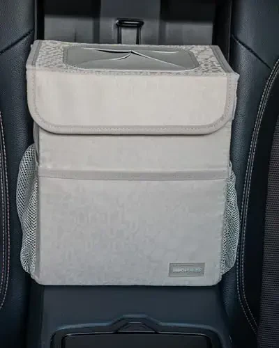 SIBOFUEGO Car Trash Can - Cute Multifunctional Interior Car Accessory for Women, Organizer and Storage with Adjustable Straps, 2 Gallons (Leopard Print Beige) - 6