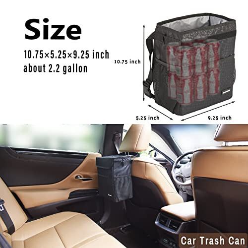 SIBOFUEGO Cute Car Trash Can with Lid - Leak Proof Car Trash Bag Hanging Waterproof Car Garbage Can with Storage Pockets Multipurpose Collapsible Car Organizer, 2.5 Gallons (Black Leopard) - 3