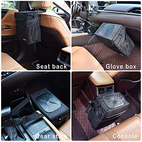 SIBOFUEGO Cute Car Trash Can with Lid - Leak Proof Car Trash Bag Hanging Waterproof Car Garbage Can with Storage Pockets Multipurpose Collapsible Car Organizer, 2.5 Gallons (Black Leopard) - 6