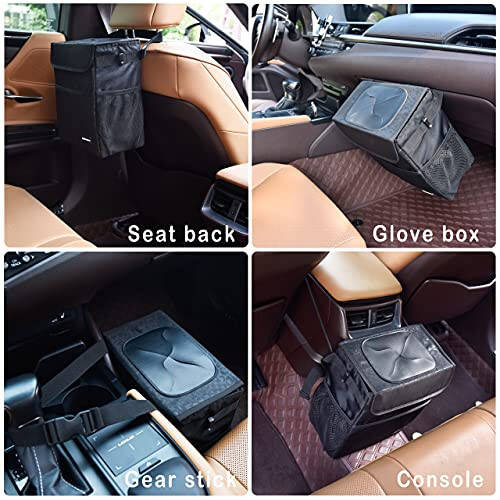 SIBOFUEGO Cute Car Trash Can with Lid - Leak Proof Car Trash Bag Hanging Waterproof Car Garbage Can with Storage Pockets Multipurpose Collapsible Car Organizer, 2.5 Gallons (Black Leopard) - 6