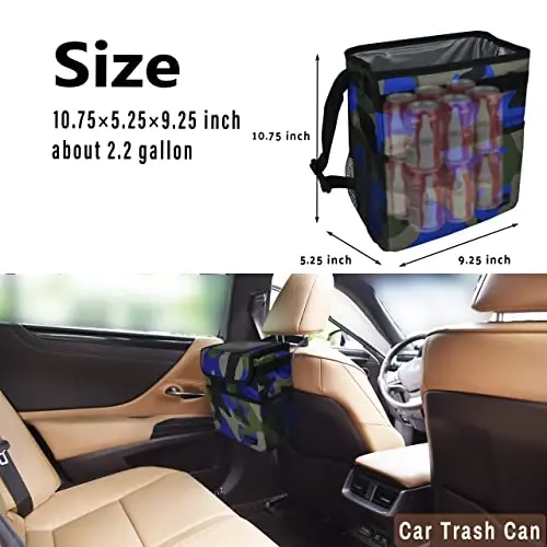 SIBOFUEGO Cute Car Trash Can with Lid – Multipurpose Collapsible Trash Bin for Car, Leak-Proof Organizer, Waterproof Garbage Can with Storage Pockets & Adjustable Straps, 2 Gallons (Black Leopard) - 4