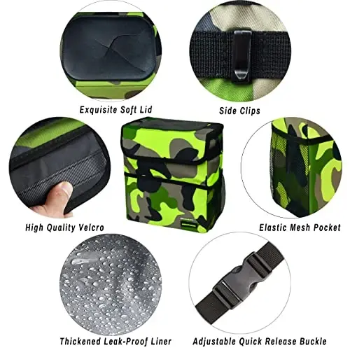 SIBOFUEGO Cute Car Trash Can with Lid – Multipurpose Collapsible Trash Bin for Car, Leak-Proof Organizer, Waterproof Garbage Can with Storage Pockets & Adjustable Straps, 2 Gallons (Camo Green) - 5