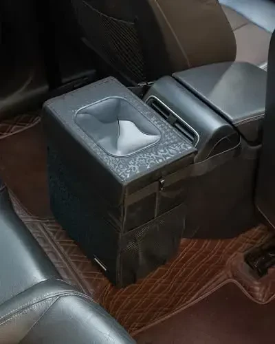 SIBOFUEGO Mustahkam 3 Gallon Avtomobil Axlat Qutisi - Ultra Katta Sig'imli, Sizdirishga chidamli, Suv o'tkazmaydigan Avtomobil Organayzeri va Cho'ntaklar va Sozlanishi Tasmalari bilan Saqlash, Yig'iladigan Ichki Avtomobil Aksessuari (Qora Qoplon) - 5