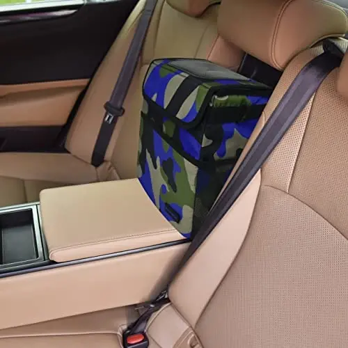 SIBOFUEGO Qopqoqli yoqimli avtomobil axlat qutisi – Avtomobil uchun ko'p maqsadli yig'iladigan axlat qutisi, Sizdirishga qarshi tashkilotchi, Saqlash cho'ntaklari va sozlanishi tasmali suv o'tkazmaydigan axlat qutisi, 2 gallon (Qora qoplon) - 2