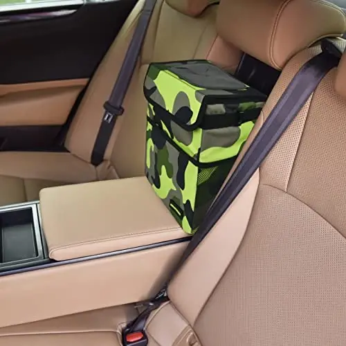 SIBOFUEGO Qopqoqli yoqimli avtomobil axlat qutisi – Avtomobil uchun ko'p maqsadli yig'ma axlat qutisi, Sizib chiqmaydigan organizer, Saqlash cho'ntaklari va sozlanishi tasmali suv o'tkazmaydigan axlat qutisi, 2 gallon (Qora qoplon) - 2