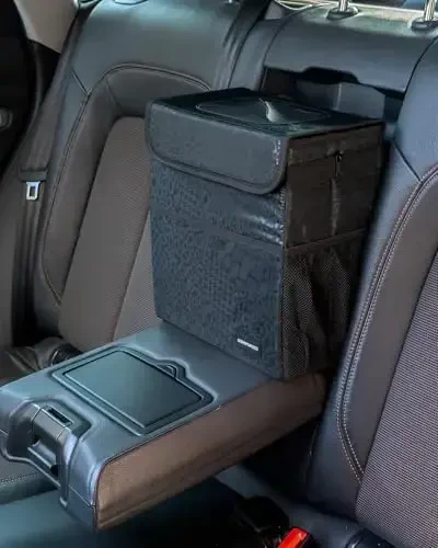 SIBOFUEGO Sturdy 3 Gallon Car Trash Can - Ultra Large Capacity, Leak Proof, Waterproof Car Organizer and Storage with Pockets and Adjustable Straps, Collapsible Interior Car Accessory (Black Leopard) - 6