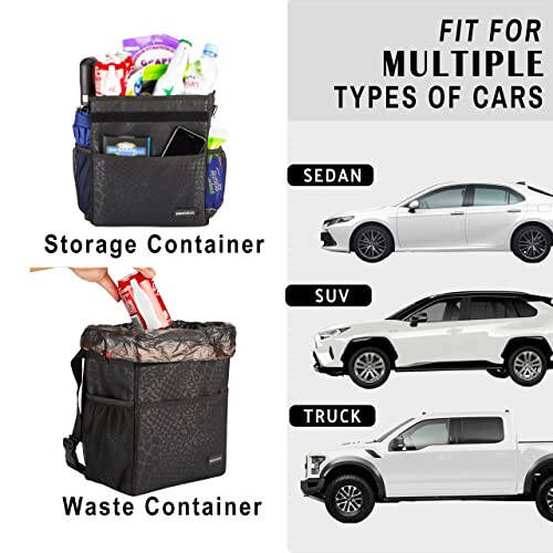 SIBOFUEGO Cute Car Trash Can with Lid – Multipurpose Collapsible Trash Bin for Car, Leak-Proof Organizer, Waterproof Garbage Can with Storage Pockets & Adjustable Straps, 2 Gallons (Black Leopard) - 4