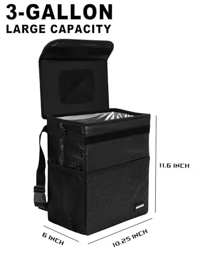 SIBOFUEGO Sturdy 3 Gallon Car Trash Can - Ultra Large Capacity, Leak Proof, Waterproof Car Organizer and Storage with Pockets and Adjustable Straps, Collapsible Interior Car Accessory (Black Leopard) - 2