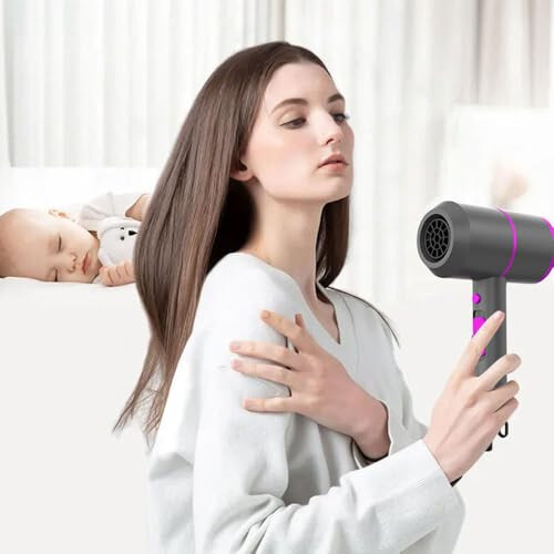 SICOLTT Soch Quritgich Ko'chma Elektrikli Fön Professional Ionli Soch Quritgich Kam Shovqinli 2 Kontsentrator Nozul 1 Diffuzor Aksessuarlari bilan, Engil Sayohat (Kulrang/Pushti) - SICOLTT (1)