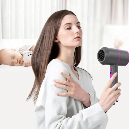 SICOLTT Soch Quritgich Ko'chma Elektrikli Fön Professional Ionli Soch Quritgich Kam Shovqinli 2 Kontsentrator Nozul 1 Diffuzor Aksessuarlari bilan, Engil Sayohat (Kulrang/Pushti) - 2