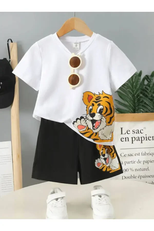 Side Bear New Printed Shorts Top & Bottom Set 4-13 Years - 4