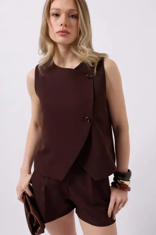 Side Buttoned Woven Vest - 1