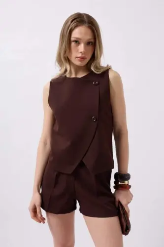 Side Buttoned Woven Vest - 3