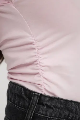 Side Gathered V-Neck T-Shirt P1566-S1-Lotus - ADDAX (1)