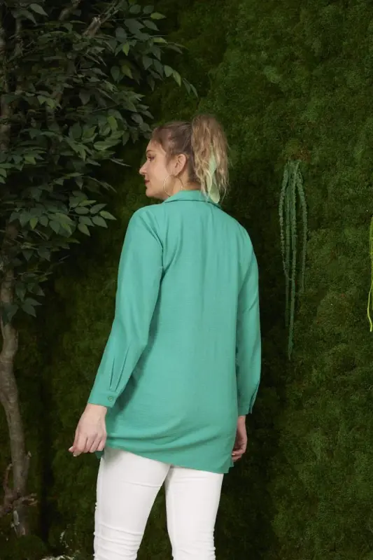 Side Slit Detail Plus Size Green Shirt - 4