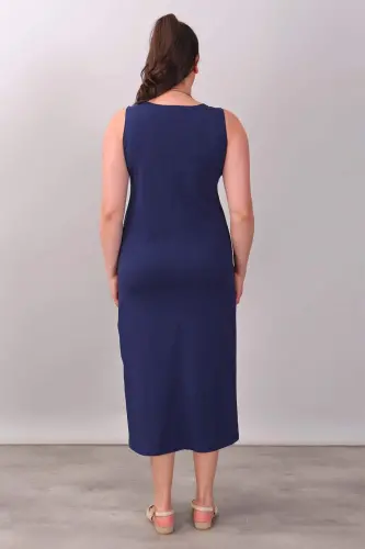 Side-Slit Knit Navy Dress - 1