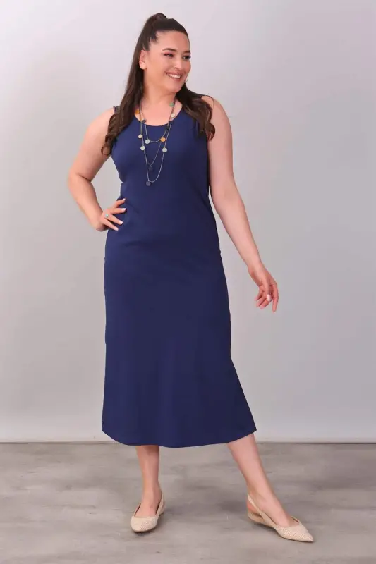 Side-Slit Knit Navy Dress - 4