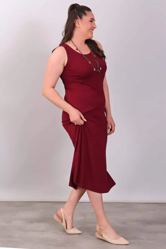 Side Slit Knitted Wine Dress - 3
