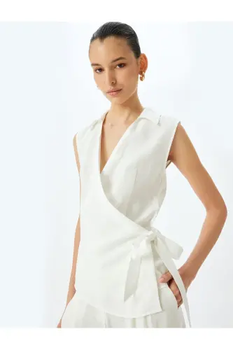 Side Tie Detailed Viscose Sleeveless Wrap Blouse - 1