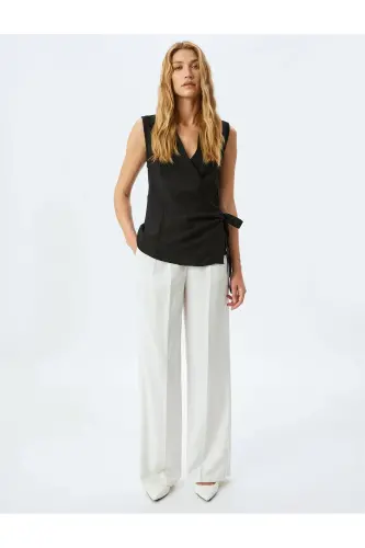 Side Tie Detailed Viscose Sleeveless Wrap Blouse - KOTON (1)