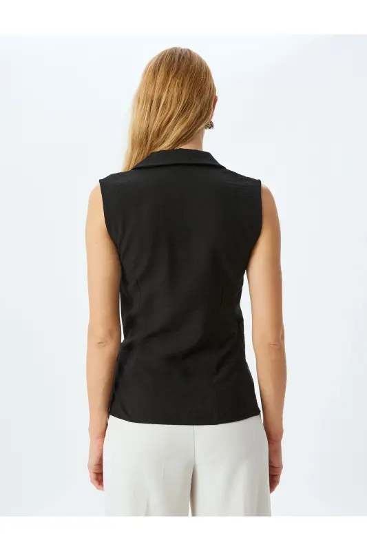 Side Tie Detailed Viscose Sleeveless Wrap Blouse - 4