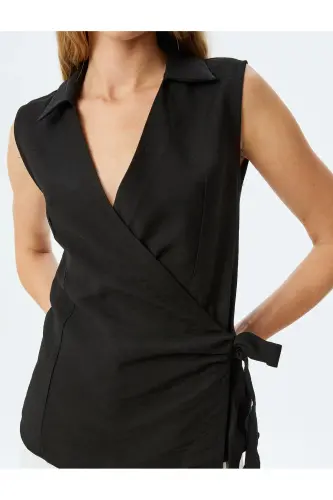 Side Tie Detailed Viscose Sleeveless Wrap Blouse - 5