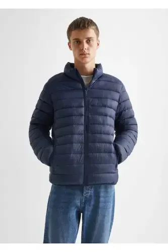 Side zippered quilted anorak-Navy Blue - 1