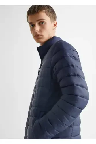 Side zippered quilted anorak-Navy Blue - 6