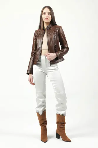 Siena Kadın Slim Fit Hakiki Deri Mont Camel Antik-CAMEL ANTİK - DERICLUB (1)