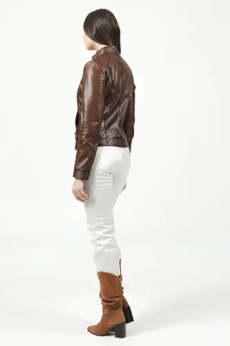 Siena Kadın Slim Fit Hakiki Deri Mont Camel Antik-CAMEL ANTİK - 6