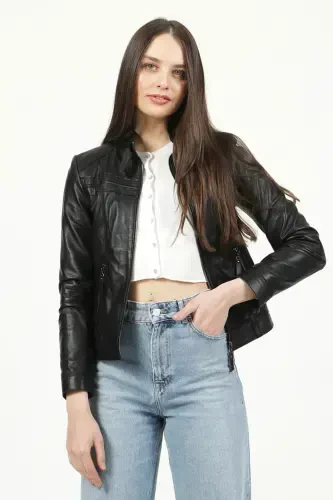 Siena Kadın Slim Fit Hakiki Deri Mont Siyah-SİYAH - 2