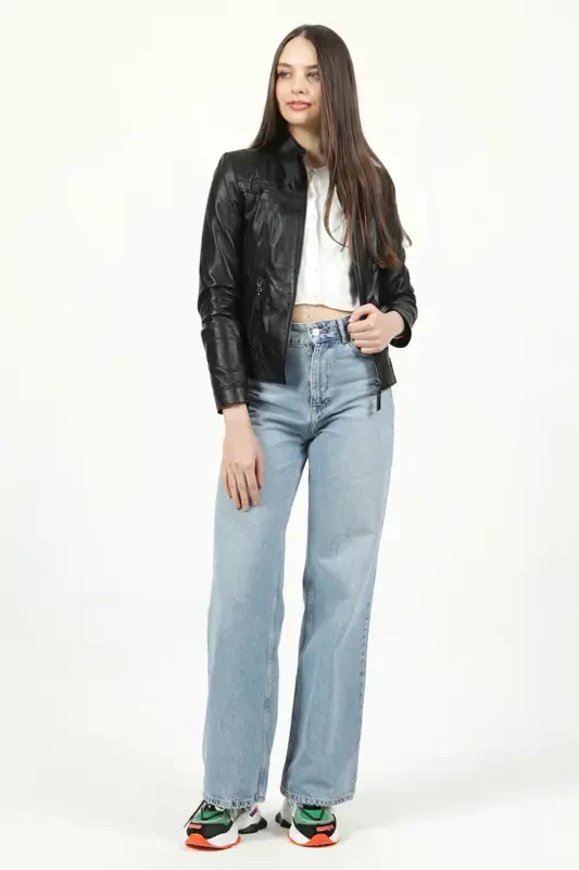 Siena Kadın Slim Fit Hakiki Deri Mont Siyah-SİYAH - 3