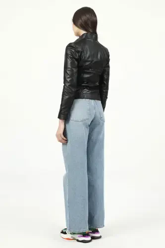 Siena Kadın Slim Fit Hakiki Deri Mont Siyah-SİYAH - 6