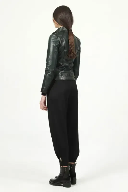 Siena Kadın Slim Fit Hakiki Deri Mont Yeşil-YEŞİL - 5