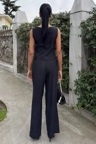 Sıfır Kollu Bluz Batik Desenli Pantolon İkili Takım 10181-08 - 3