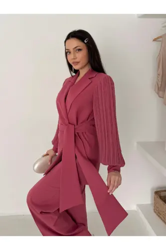 ŞİFON KOLLU İKİLİ TAKIM-Gül Kurusu 