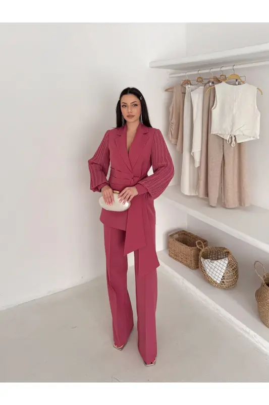 ŞİFON KOLLU İKİLİ TAKIM-Gül Kurusu - 3