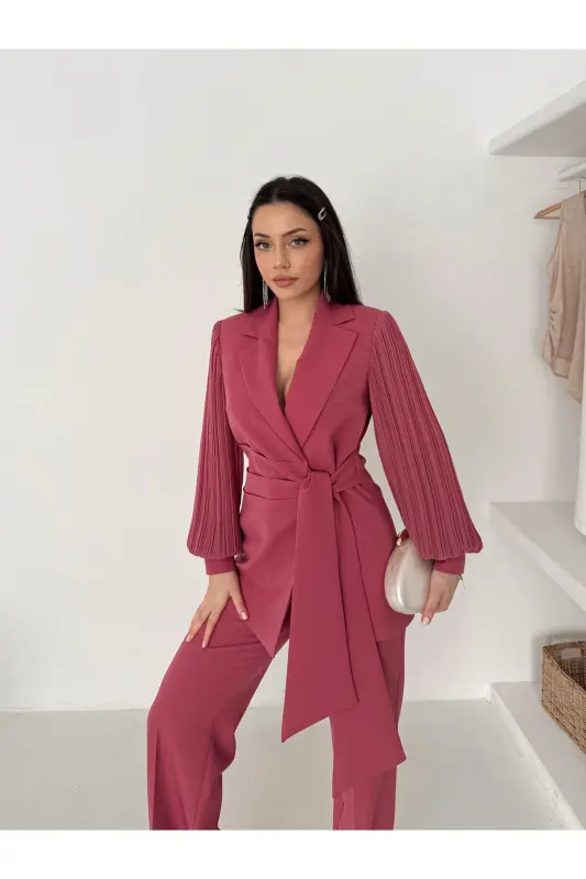 ŞİFON KOLLU İKİLİ TAKIM-Gül Kurusu - 7