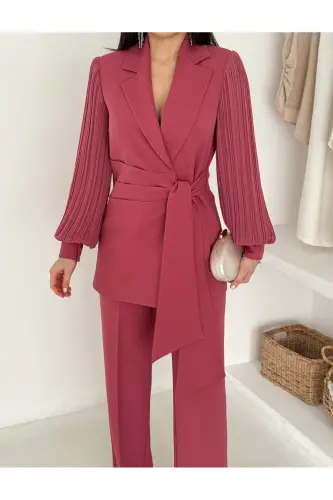 ŞİFON KOLLU İKİLİ TAKIM-Gül Kurusu - VUNTAL BUTİK (1)