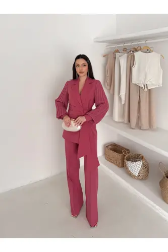 ŞİFON KOLLU İKİLİ TAKIM-Gül Kurusu - 3