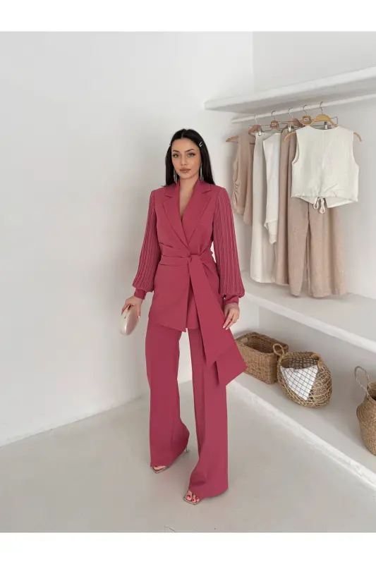 ŞİFON KOLLU İKİLİ TAKIM-Gül Kurusu - 4