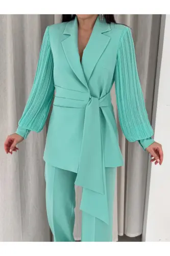ŞİFON KOLLU İKİLİ TAKIM-Mint Yeşili 
