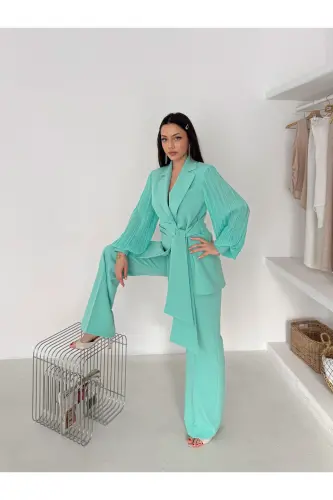 ŞİFON KOLLU İKİLİ TAKIM-Mint Yeşili - 7