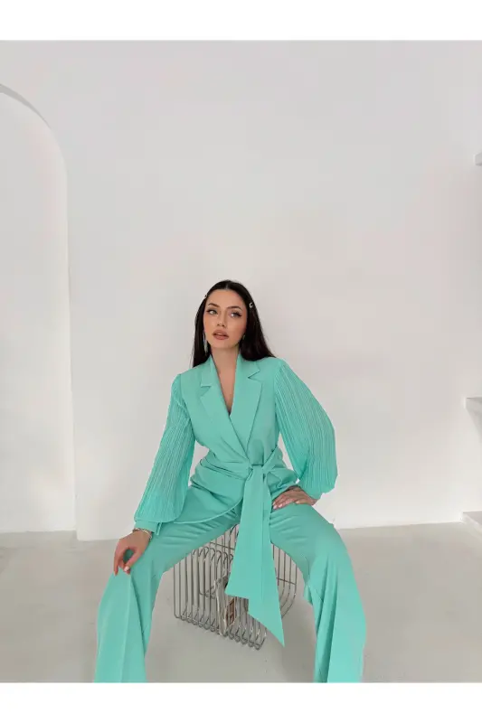 ŞİFON KOLLU İKİLİ TAKIM - Mint Yeşili - 3