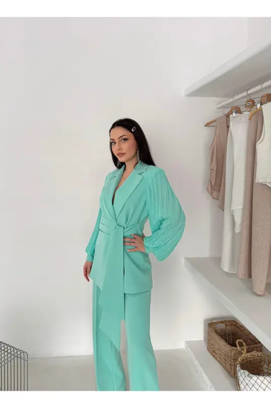 ŞİFON KOLLU İKİLİ TAKIM - Mint Yeşili - 6