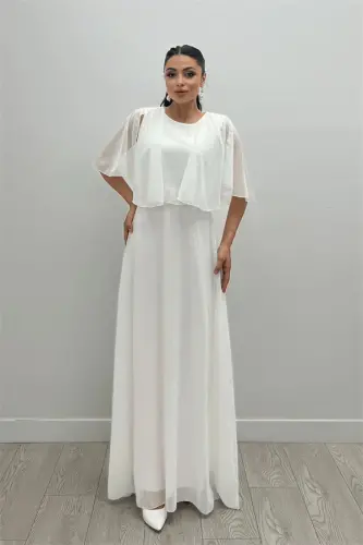 Şifon Kumaş Bolero Detaylı Elbise - BEYAZ - 1